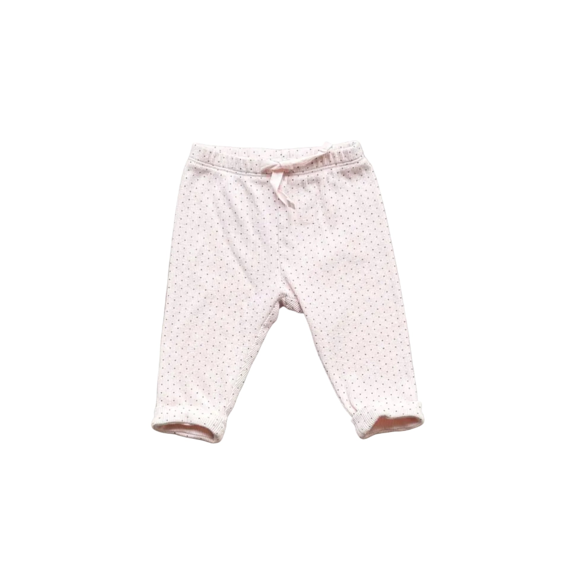 Pantalon de jogging bébé crème rosé à motifs, taille élastique et chevilles côtelées