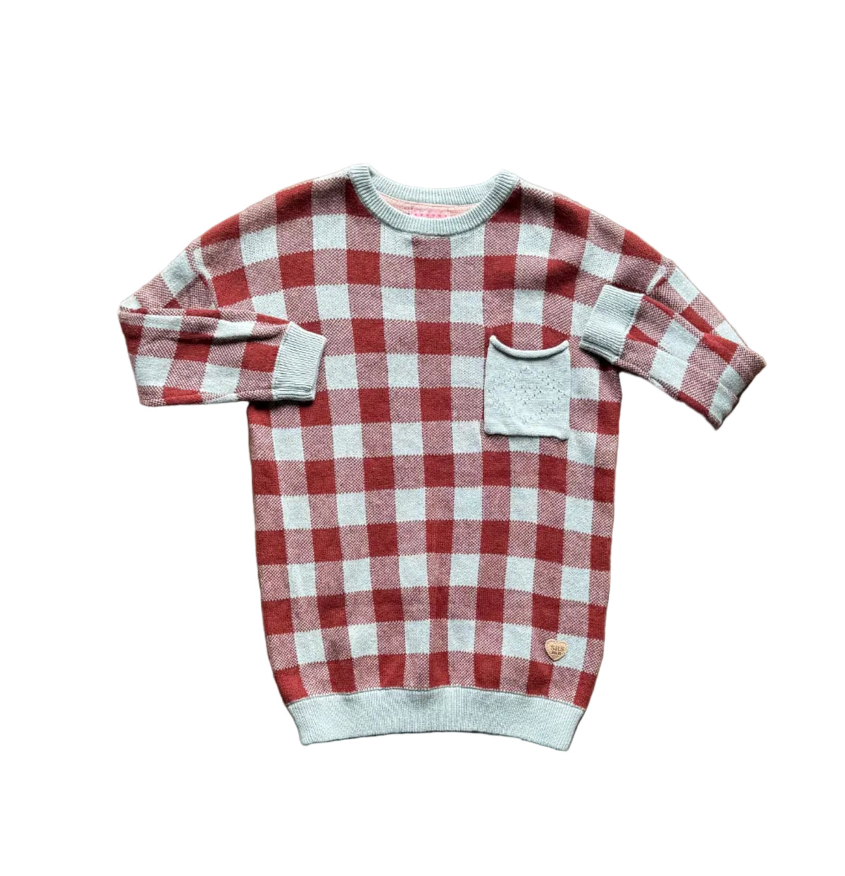 Tunique bébé 18-24 mois à carreaux rouge et blanc, manches longues, petit empiècement poitrine