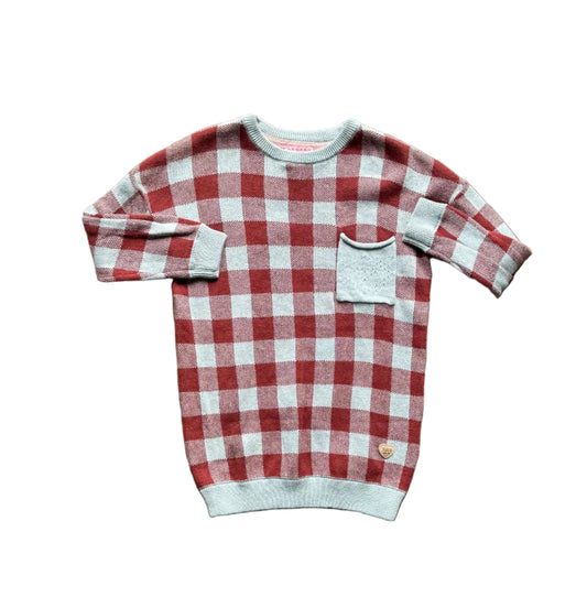 Tunique bébé 18-24 mois à carreaux rouge et blanc, manches longues, petit empiècement poitrine
