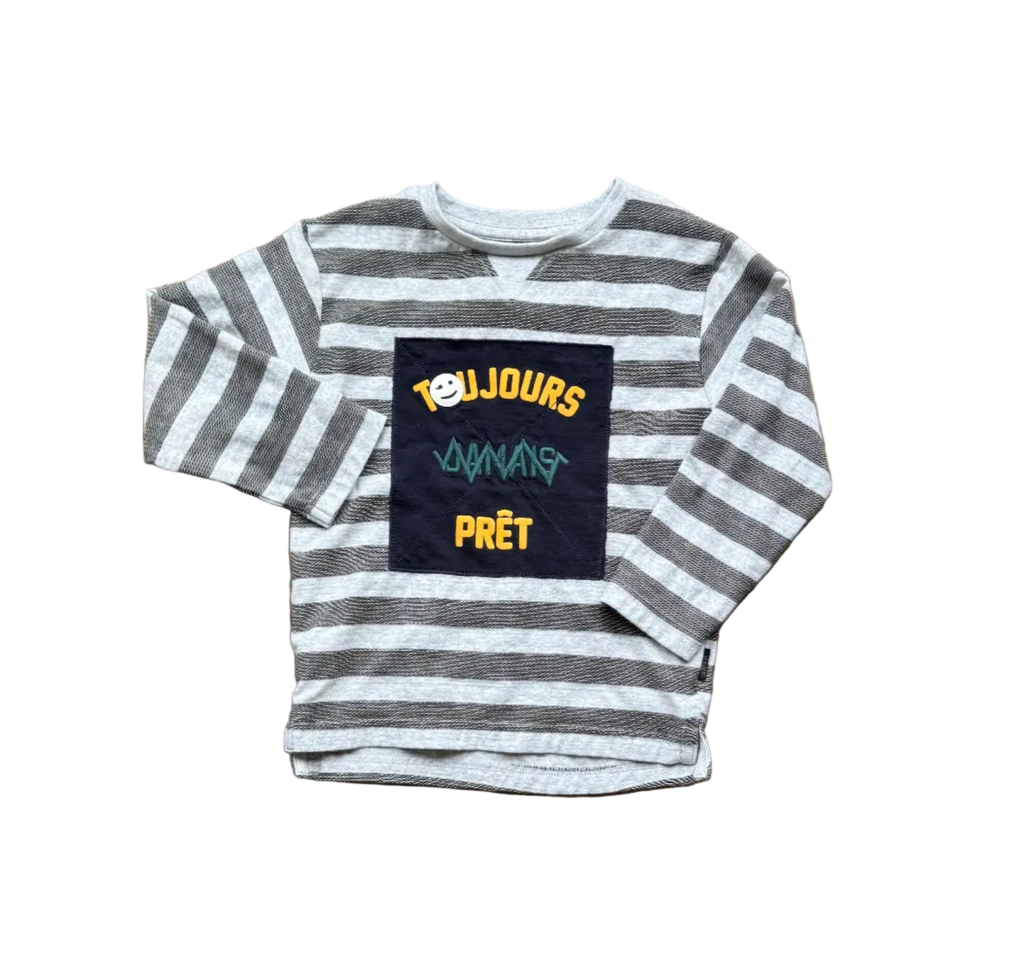 Sweat rayé manches longues, patch bleu 'JOURS PRÊT'
