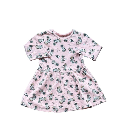 Robe enfant rose à manches longues, imprimé personnages, encolure ronde
