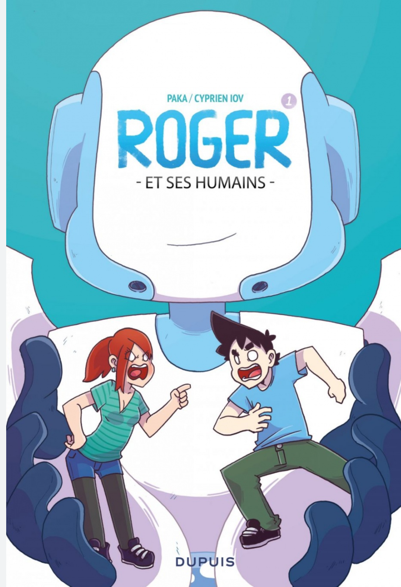 T-shirt blanc « Roger – et ses humains » imprimé avec personnages