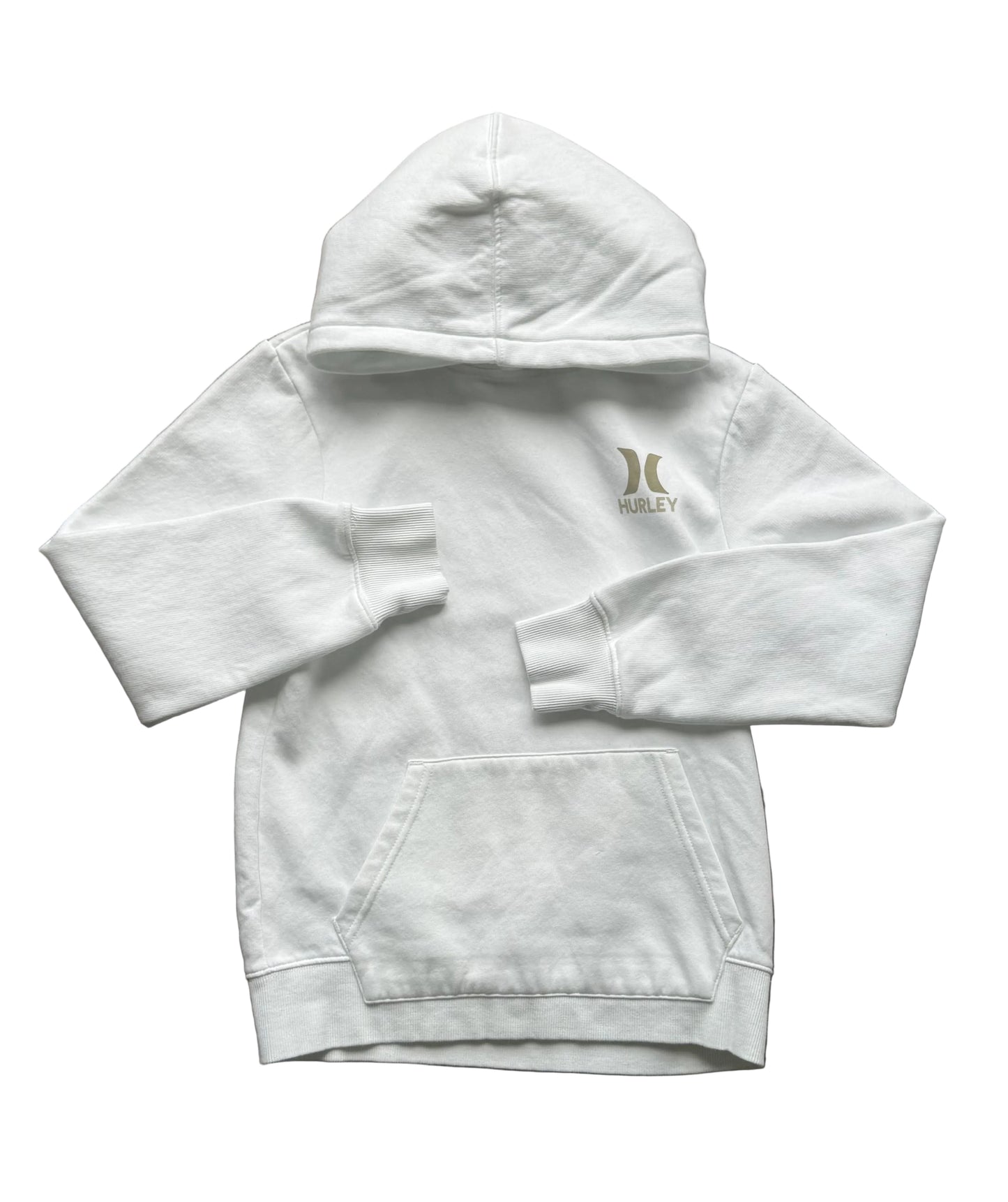 Sweat à capuche enfant blanc Hurley, logo poitrine, manches longues.