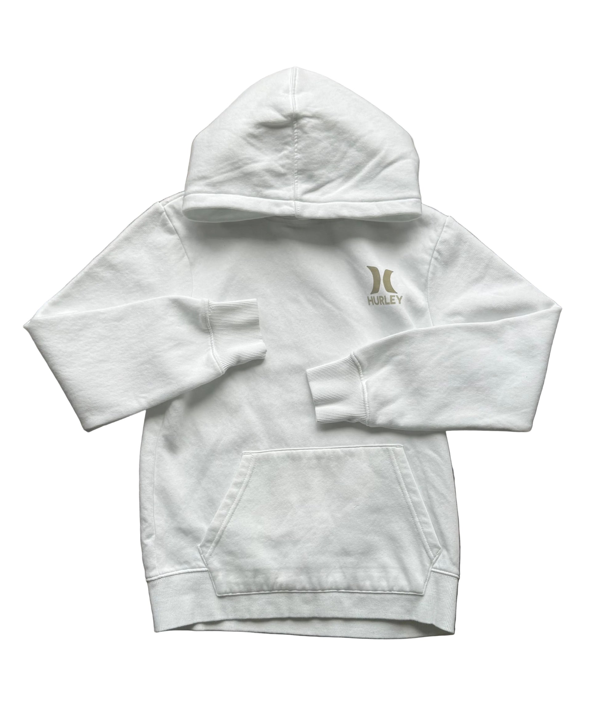 Sweat à capuche enfant blanc Hurley, logo poitrine, manches longues.