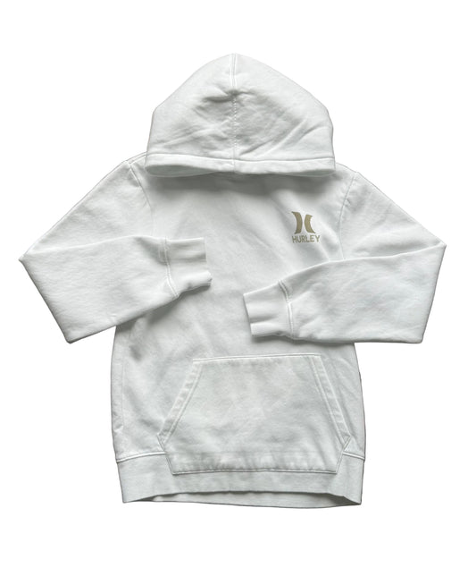 Sweat à capuche enfant blanc Hurley, logo poitrine, manches longues.