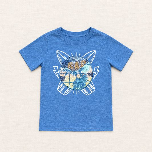 T-shirt bleu Oshkosh pour enfant, grand motif soleil devant
