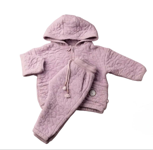 Ensemble bébé 2 pièces violet : veste à capuche matelassée zippée et pantalon