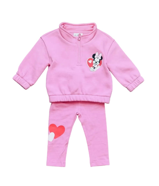 Ensemble bébé fuchsia Disney : sweat zippé et pantalon long, Minnie aux cœurs