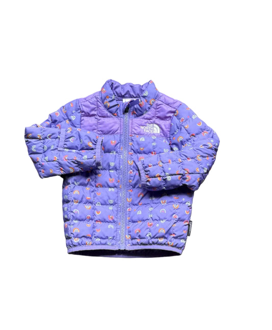 Manteau doudoune bébé violet The North Face, fermeture éclair, col montant, motifs