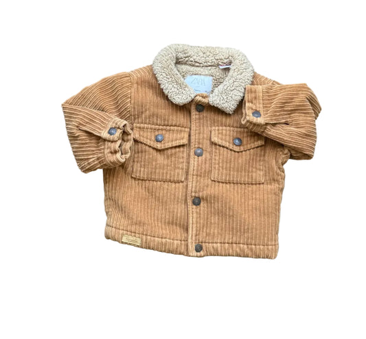 Manteau Zara 9-12 mois brun en velours côtelé, col mouton, boutonnage et poches