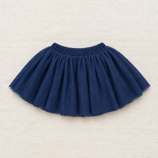 Jupe enfant marine à taille élastique, en tulle plissé