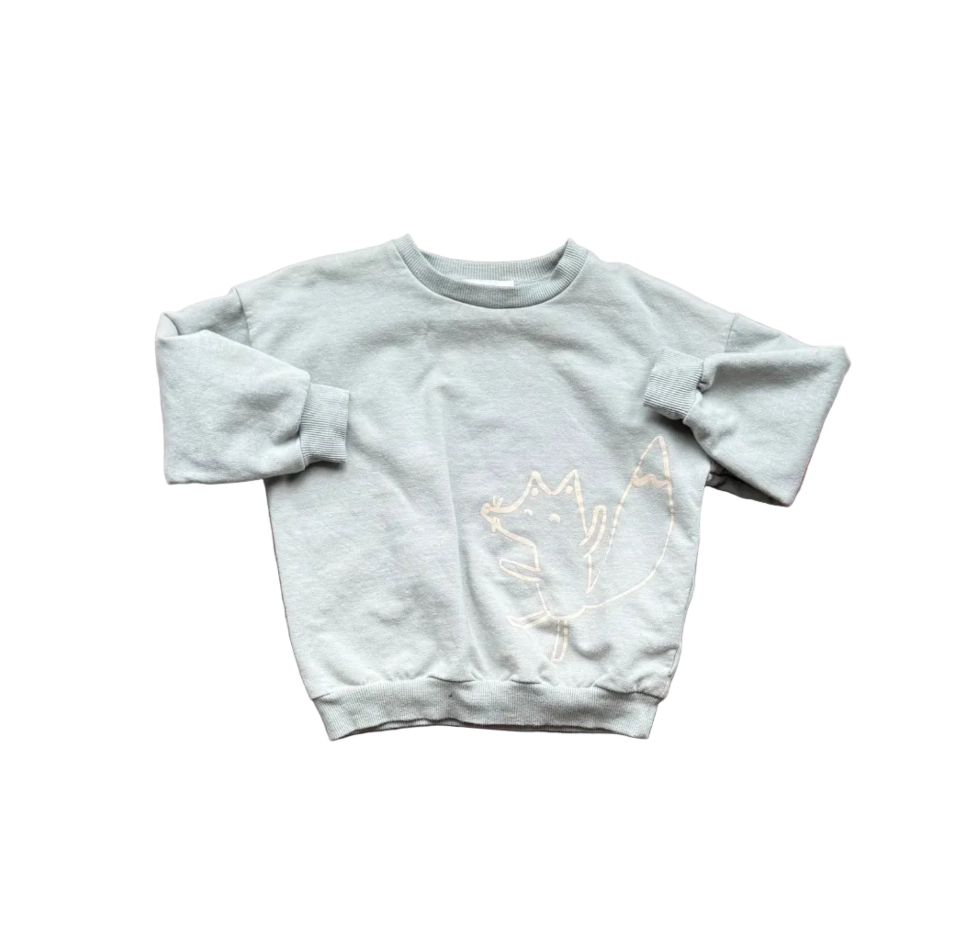 Chandail bébé 2 ans Blumind bleu-vert clair à col rond et motif imprimé doré