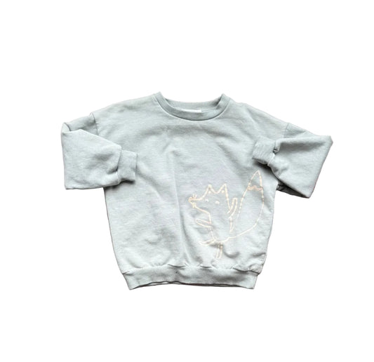 Chandail bébé 2 ans Blumind bleu-vert clair à col rond et motif imprimé doré