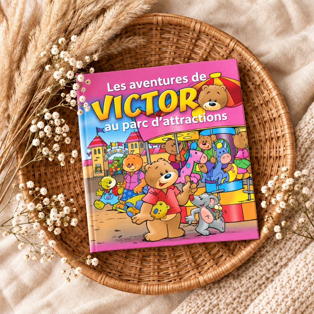 Livre jeunesse à couverture illustrée Victor au parc d’attractions