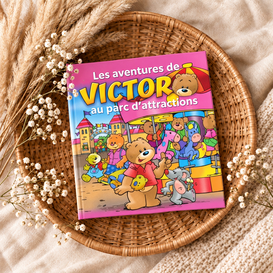 Livre jeunesse à couverture illustrée Victor au parc d’attractions