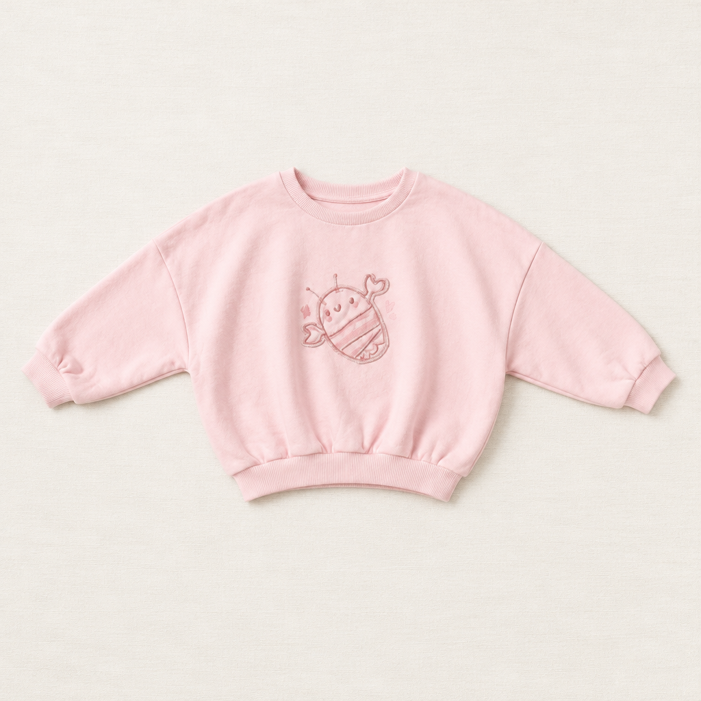 Chandail bébé rose 9-12 mois avec motif souris au centre.