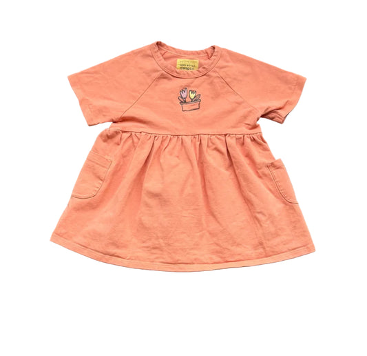 Robe bébé orange rosé 9-12 mois à manches courtes, motif animal sur le buste