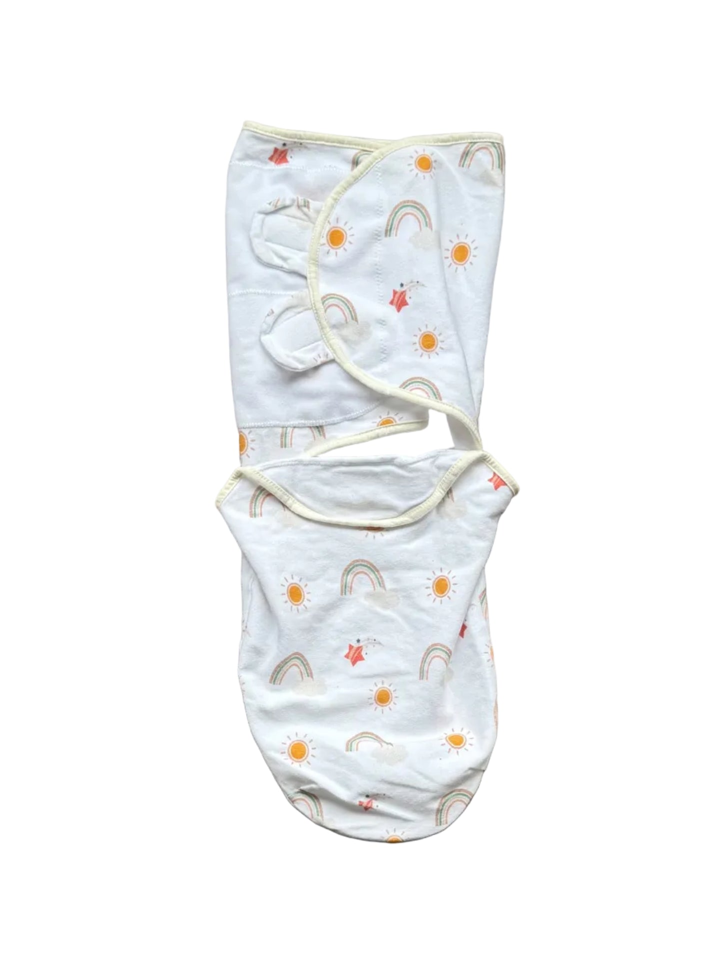 Emmaillotage blanc à revers, motifs arc-en-ciel et étoiles, taille NB