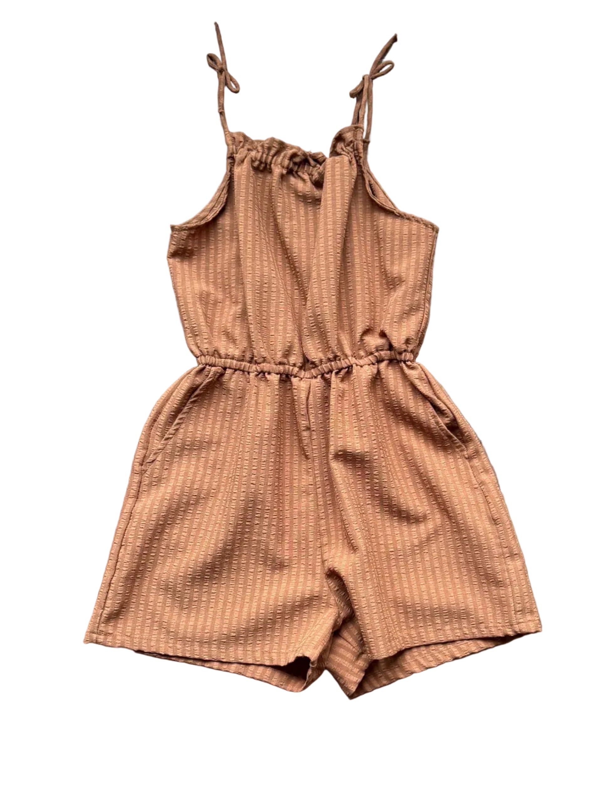 Combishort rayé à bretelles nouées, taille élastique, 10-11 ans