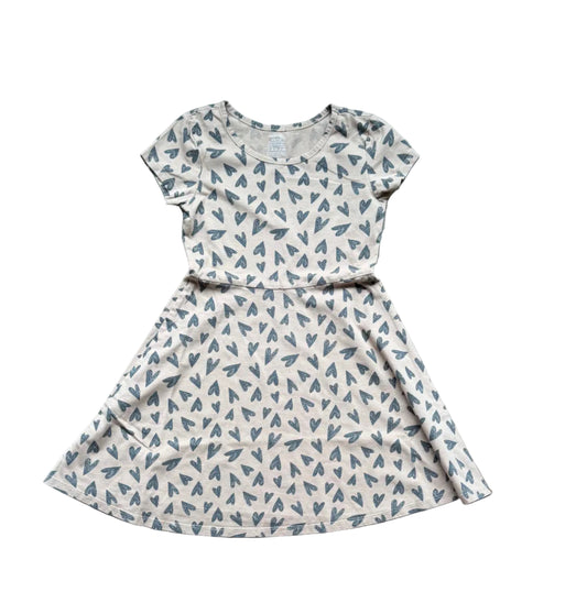 Robe enfant à manches courtes, en tissu clair, motif feuillage bleu et vert, taille évasée