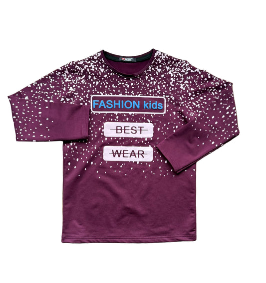 T-shirt Diesel 7-8 ans bordeaux à manches longues, imprimé blanc et slogan