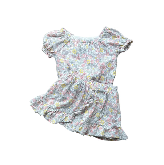 Robe enfant 2 ans à manches courtes, floral multicolore, volantée
