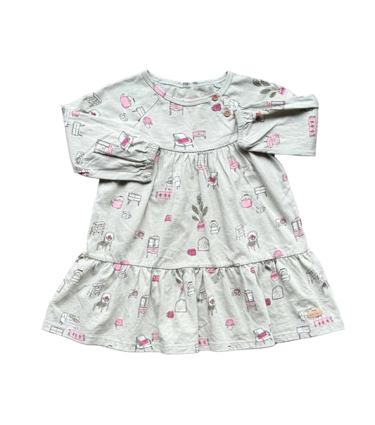 Robe bébé 12-18 mois à manches longues, imprimé floral rose sur fond clair