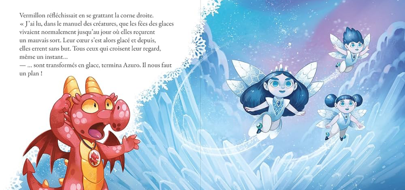 Livre Azuro « et la fée des glaces » : page intérieure avec scènes de glace