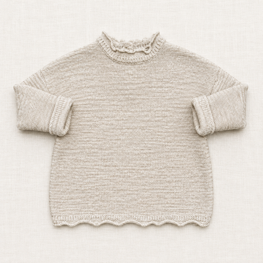 Chandail bébé en maille beige à col rond côtelé et manches longues
