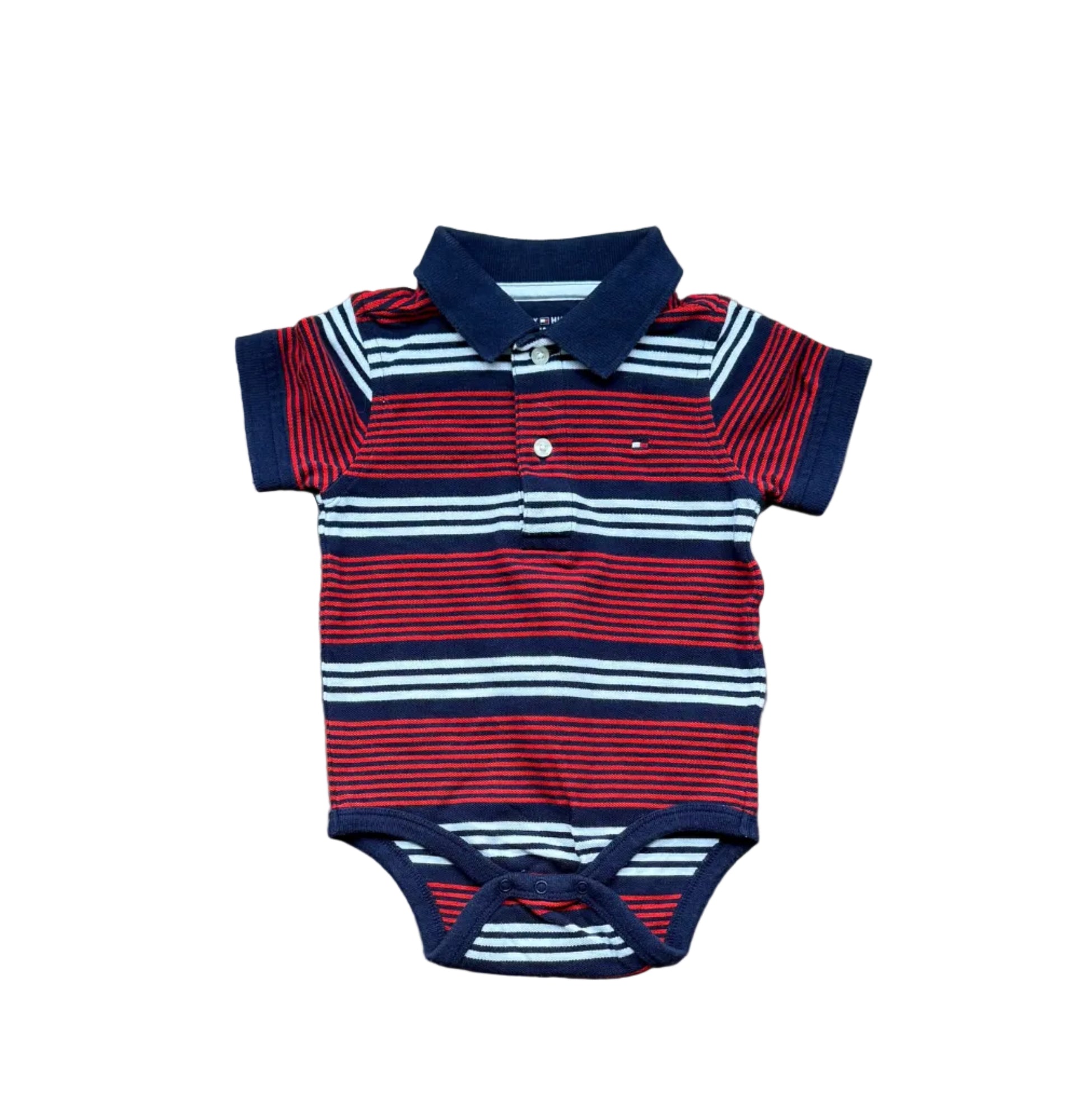 Cache-couche bébé rayé 12 mois, polo à col bleu, rouge et blanc avec bandes bleues
