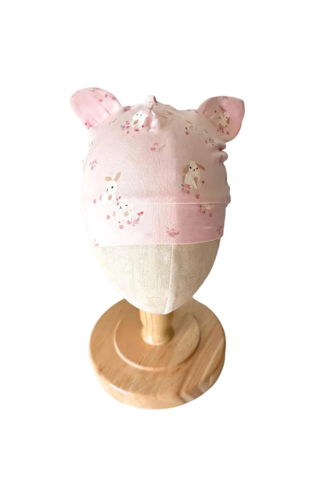 Bonnet bébé H&M rose à motifs animaux, oreilles avec nœud