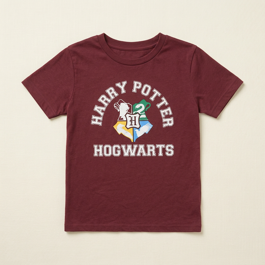 T-shirt enfant bordeaux avec logo Harry Potter et Hogwarts