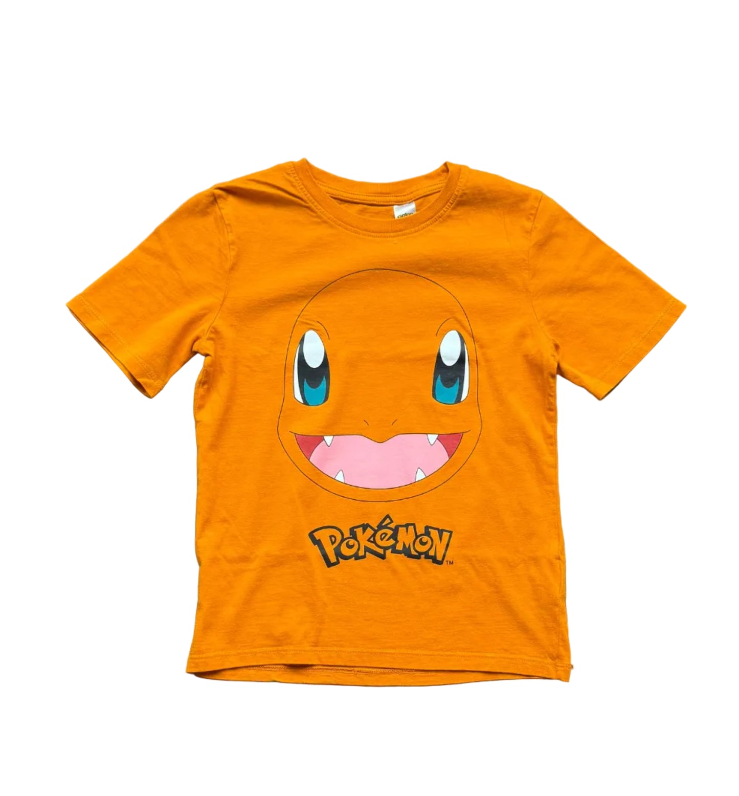 T-shirt enfant orange à motif Pokémon, manches courtes, col rond