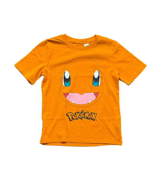 T-shirt enfant orange à motif Pokémon, manches courtes, col rond