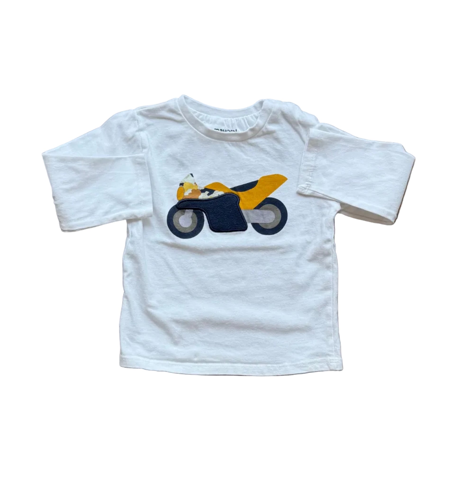 Chandail enfant Mayoral blanc, manches longues, motif motocyclette devant