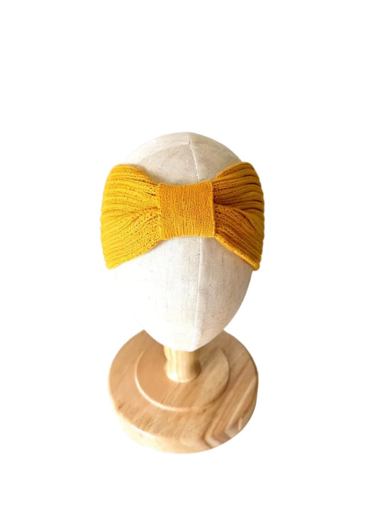 Bandeau large L&P jaune moutarde avec nœud tricoté sur bandeau torsadé