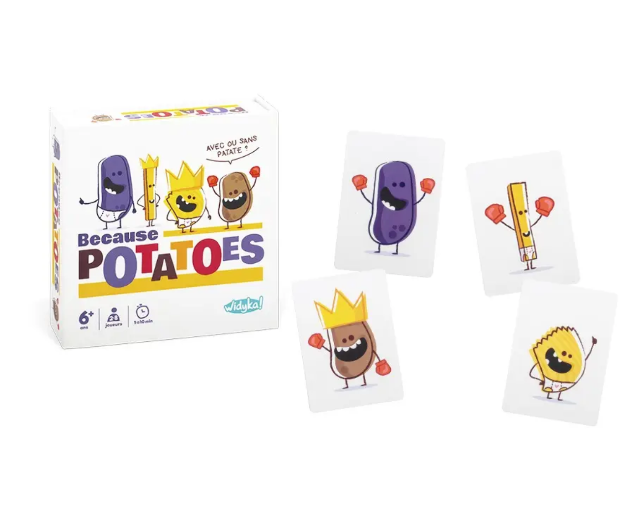 Boîte et cartes du jeu de société Widyka! « Because Potatoes »