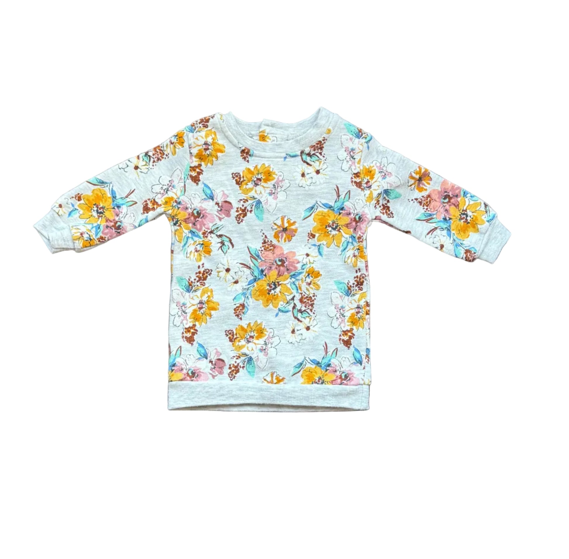 Tunique bébé 3 mois en coton bleu clair à fleurs multicolores