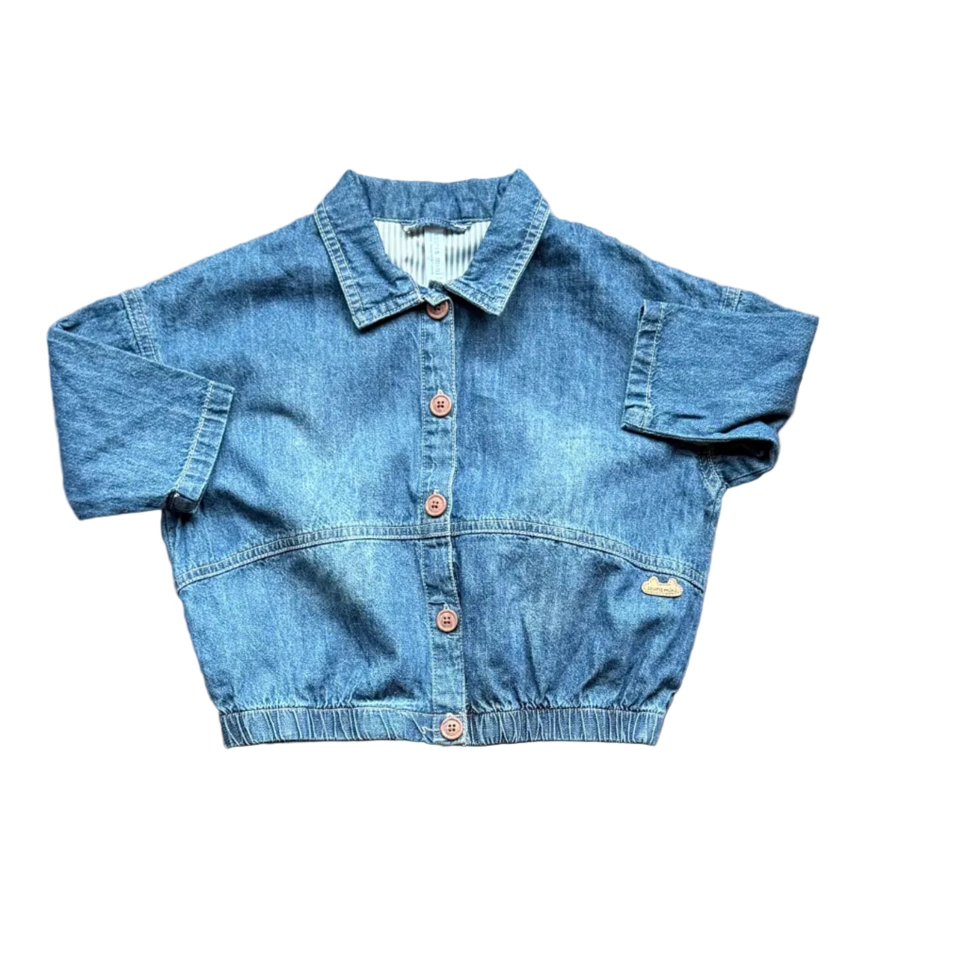 Veste en jean bleu Souris Mini 12-18 mois, col chemise, boutons nacrés, poche poitrine