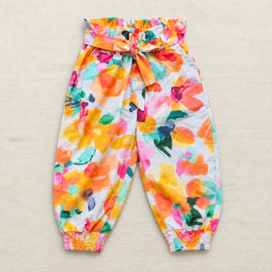 Pantalon bébé multicolore à motifs floraux, taille élastique et bas resserrés