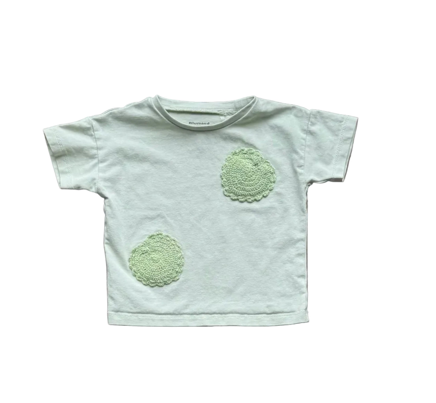 T-shirt enfant 9 mois vert matcha, imprimés ronds texturés