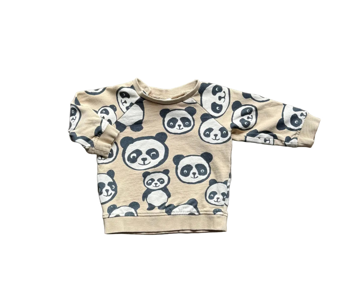 Chandail H&M bébé 6-9 mois, imprimé pandas, manches longues, col rond