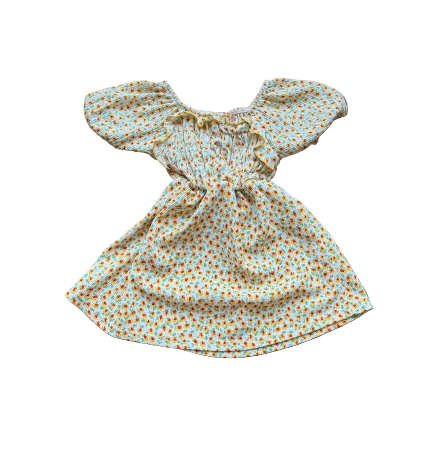 Robe Zara bébé à fleurs multicolores, manches bouffantes, col élastiqué, 12-18 mois