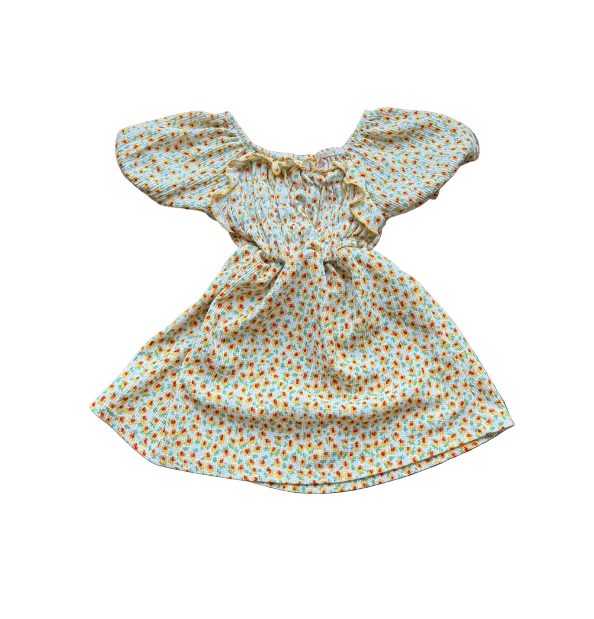 Robe Zara bébé à fleurs multicolores, manches bouffantes, col élastiqué, 12-18 mois
