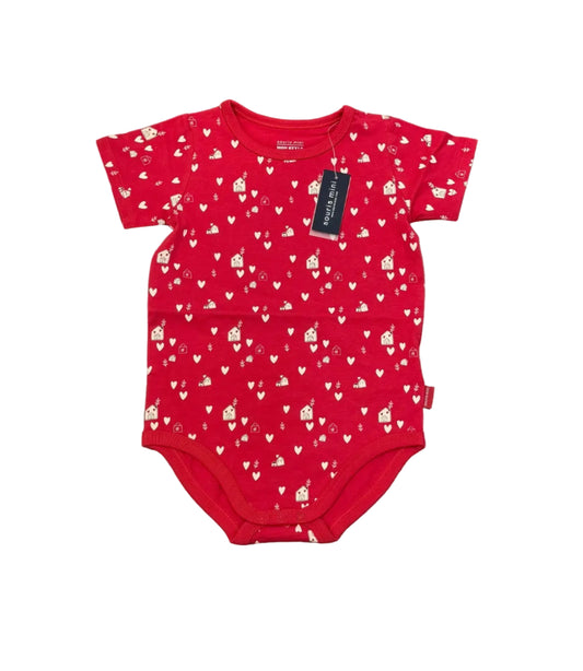 Body rouge Souris Mini 2-3 ans à manches courtes, motifs cœurs