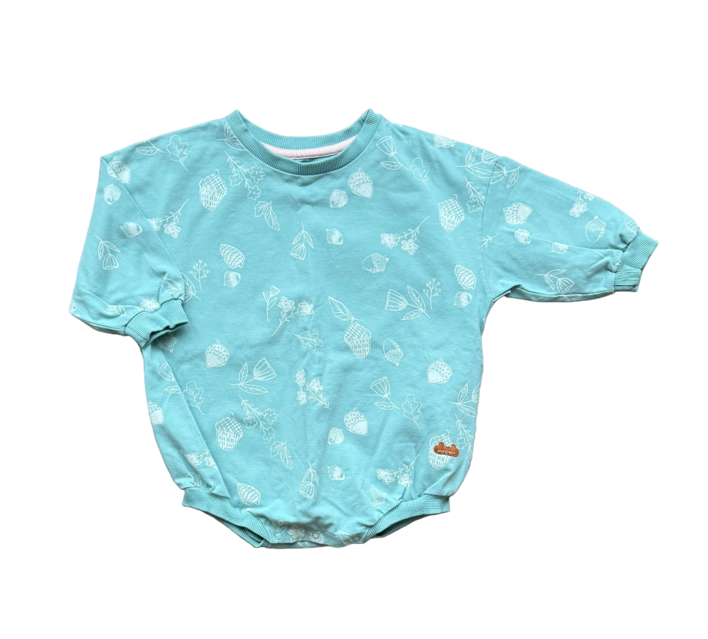 Barboteuse bébé turquoise à manches longues, motif petits animaux, col rond