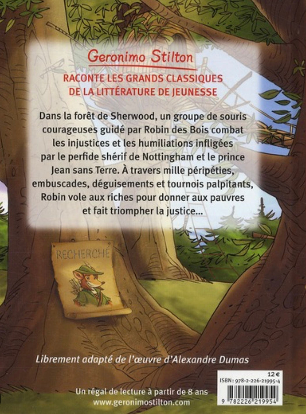 Livre Geronimo Stilton, quatrième de couverture illustrée avec texte