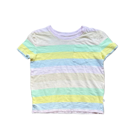 T-shirt enfant à manches courtes rayé pastel, col rond, poche poitrine discrète