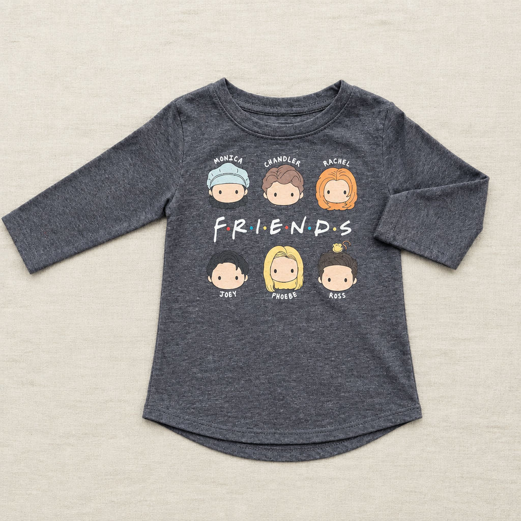 Chandail enfant gris foncé 6 ans à manches longues, encolure ronde, motif Friends