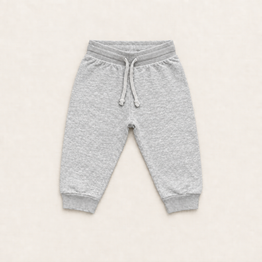 Pantalon de jogging bébé en molleton gris clair, taille élastique et cordon